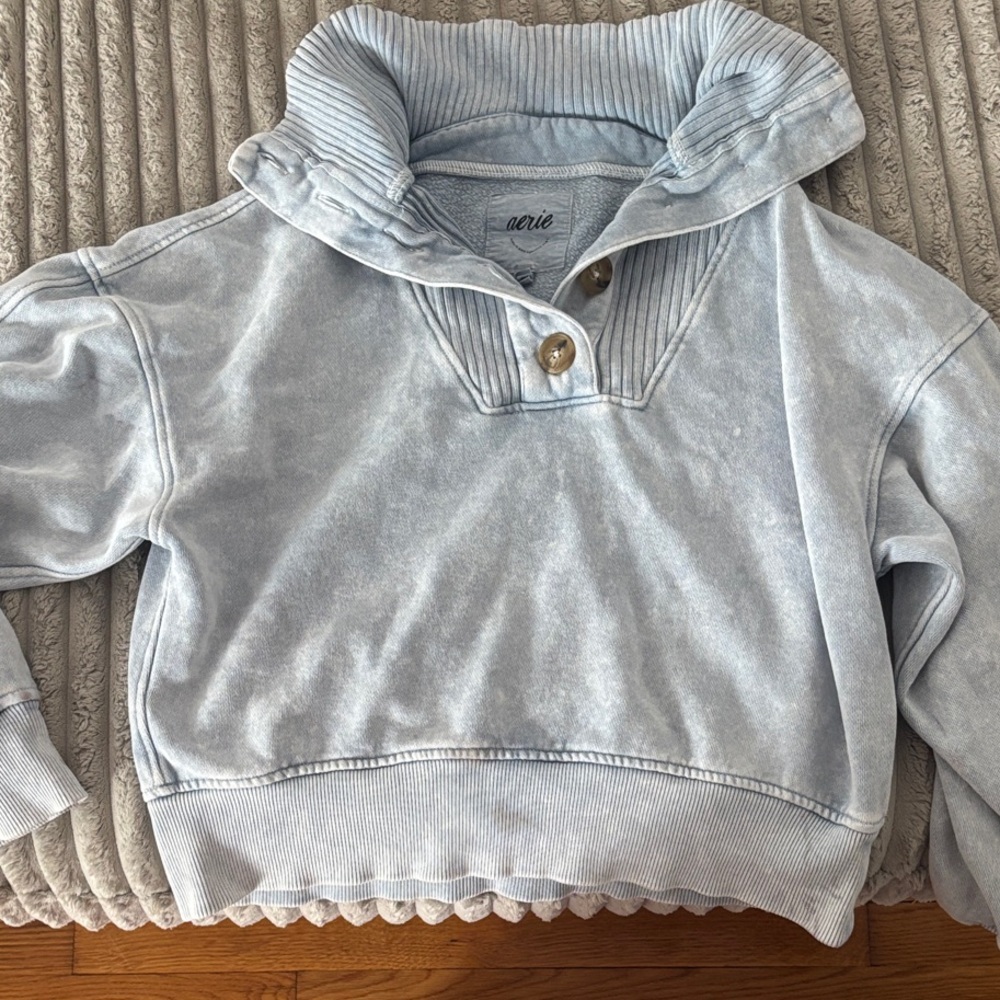 Aerie Soft Blue Button-Up Sweatshirt